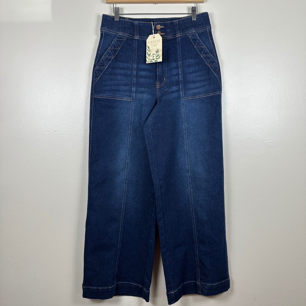 Farmers Market Women's 10 Wide Leg Denim Dark Blue High Rise Jeans y2k NEW